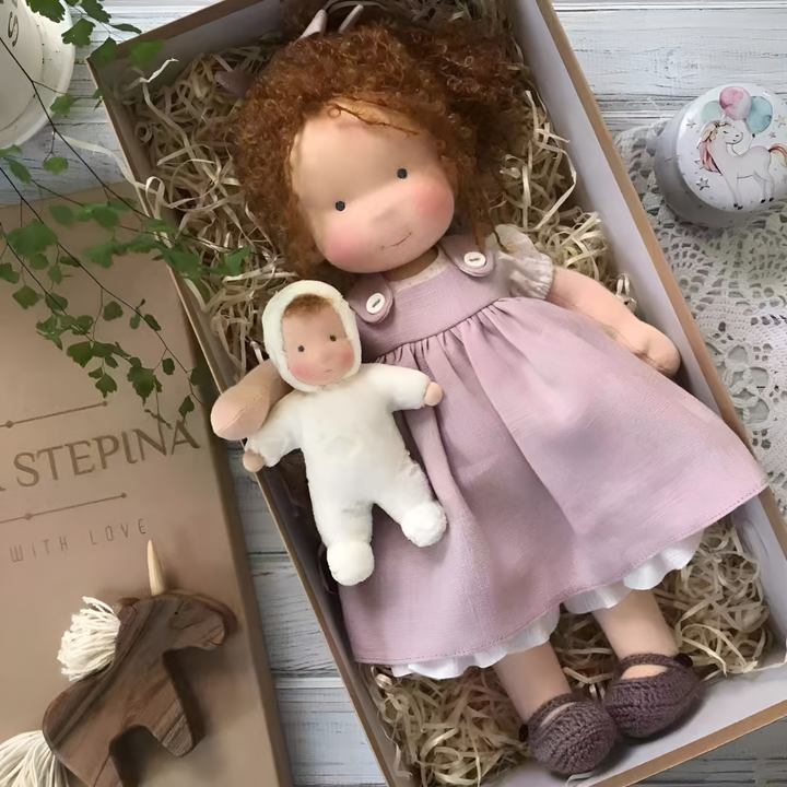 Wholesome Waldorf doll, natural materials, a soft & cuddly toy for imaginative play.