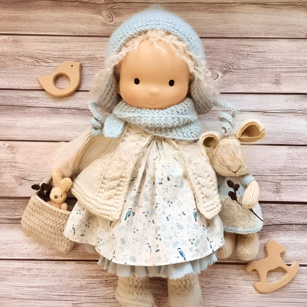 Heirloom Waldorf doll, natural materials, soft & cuddly for generations of play.