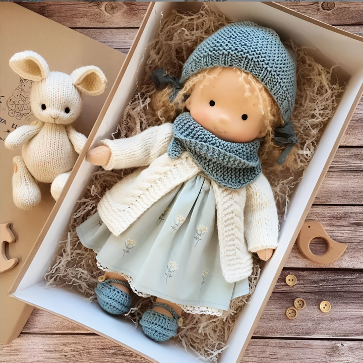 Premium Waldorf doll, natural wool & cotton, a delightful toy for imaginative play.