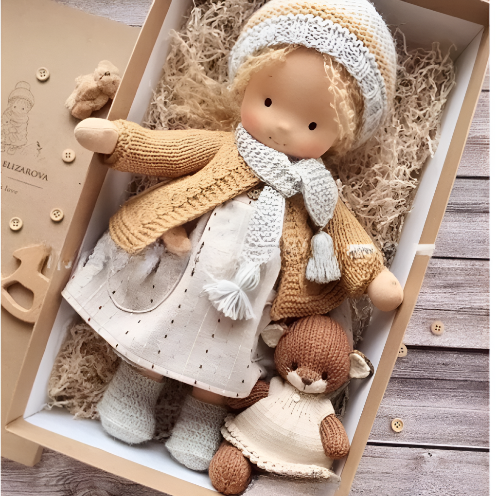 Waldorf doll, a high-quality natural toy for children's cuddly imaginative play.