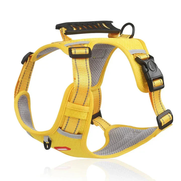 Black adjustable no-pull dog harness, durable & padded for small to large dogs, ideal for daily walks.