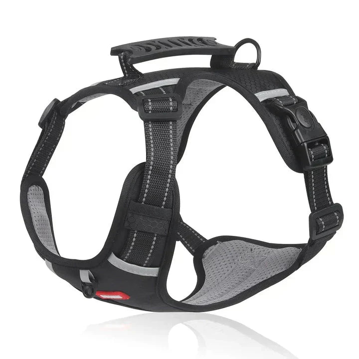 Bright yellow no-pull dog harness, adjustable for puppies & large dogs, with padded vest design for comfort.