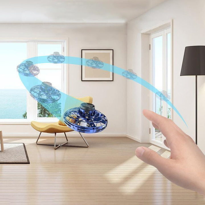 Kids enjoying outdoor fun with a vibrant LED mini drone, a rechargeable interactive flying toy.