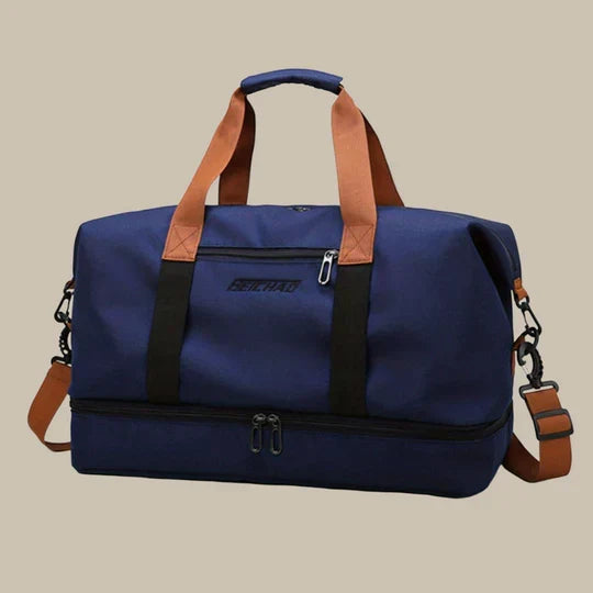 Men's durable duffle bag with shoe compartment for gym, sports, or weekend getaways.