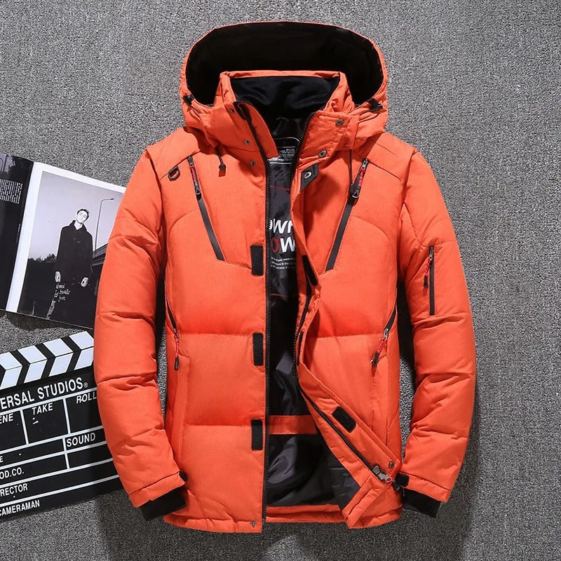 Stylish men's insulated hooded parka, providing comfort & warmth in all climates.