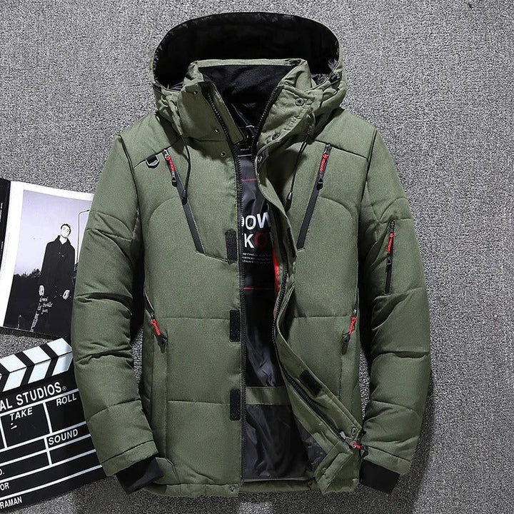 Versatile men's weather-resistant hooded parka, ideal for cold weather casual or outdoor wear.