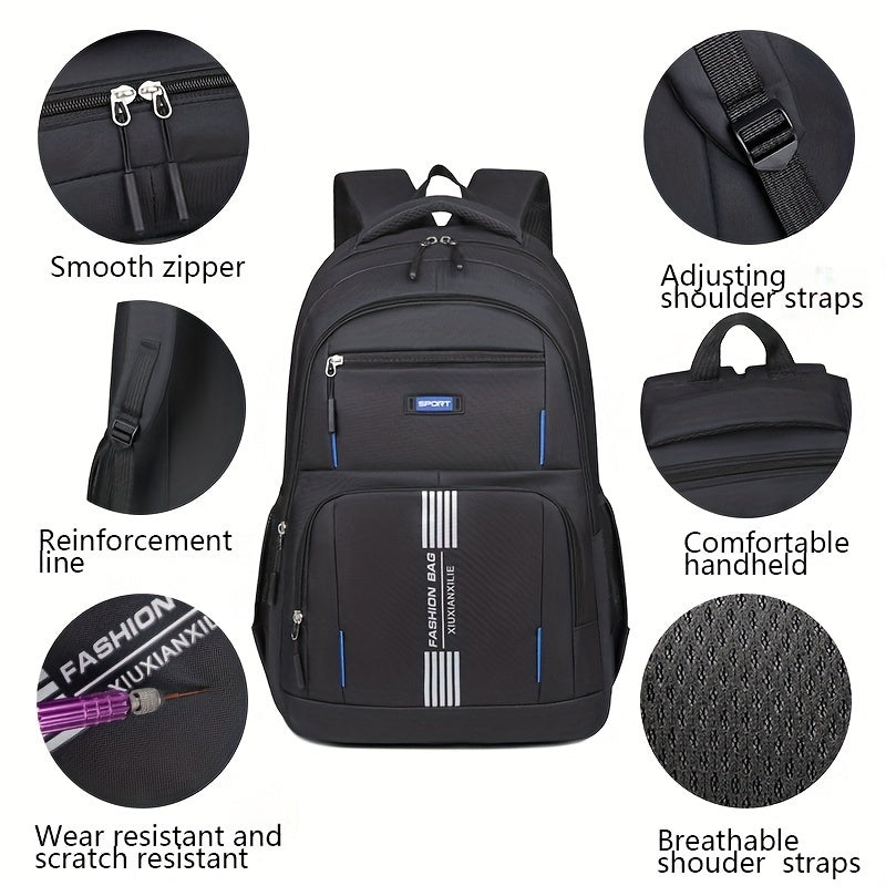 Black men's large capacity travel backpack, suitable for short trips or daily office commute.