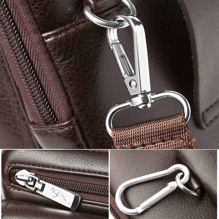 Compact men's vertical crossbody bag with front pocket for everyday carry, offering modern style & utility.