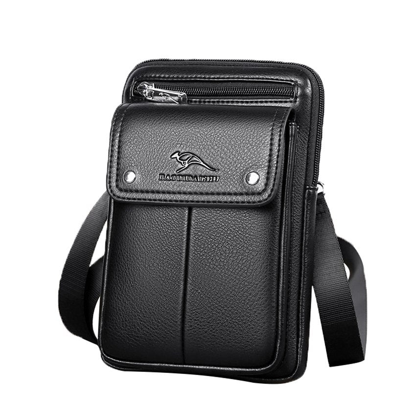 Sleek men's vertical crossbody bag with front pocket, ideal for modern daily carry & travel essentials.