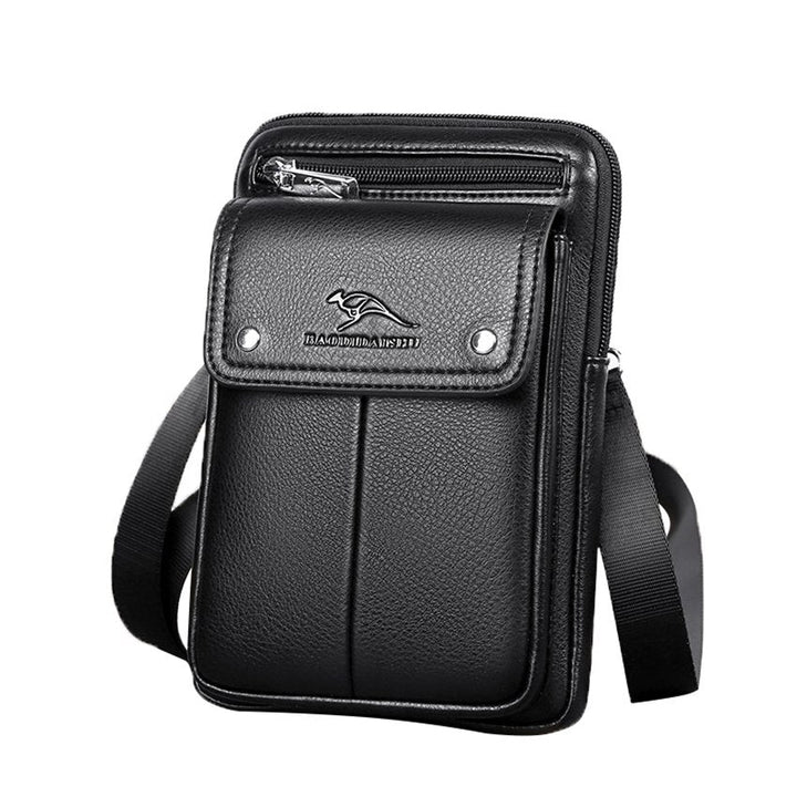 Sleek men's vertical crossbody bag with front pocket, ideal for modern daily carry & travel essentials.