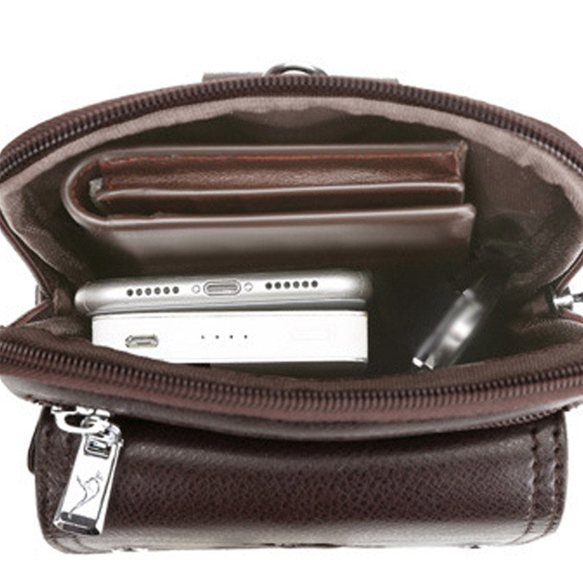 Sleek & modern men's vertical messenger bag with practical front pocket, ideal for hands-free convenience.