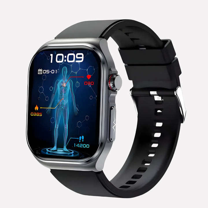 Digital smartwatch for fitness tracking, activity monitoring, and notifications. Water resistant and Bluetooth enabled.