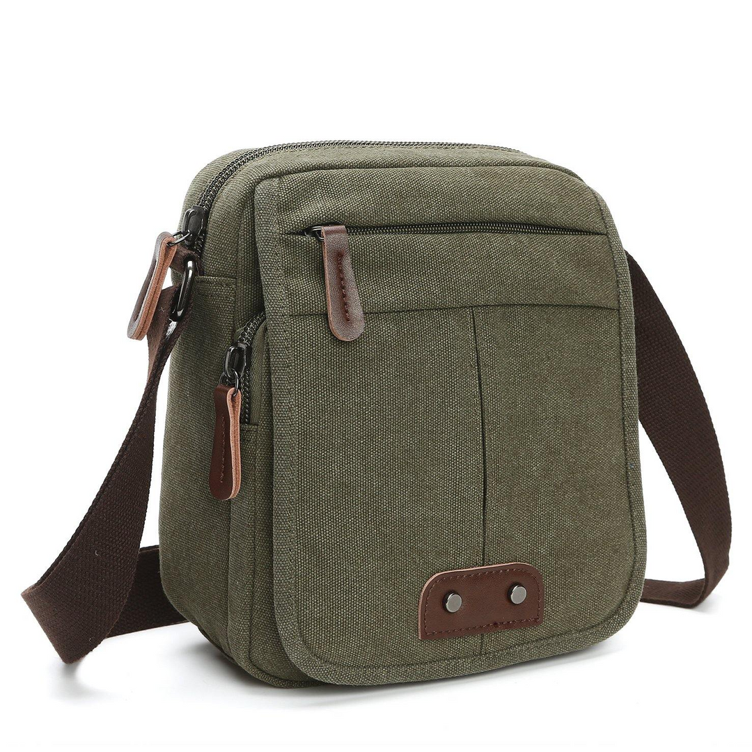 Unisex canvas crossbody bag with multiple zippered pockets, ideal for daily use & travel. Durable messenger shoulder bag.