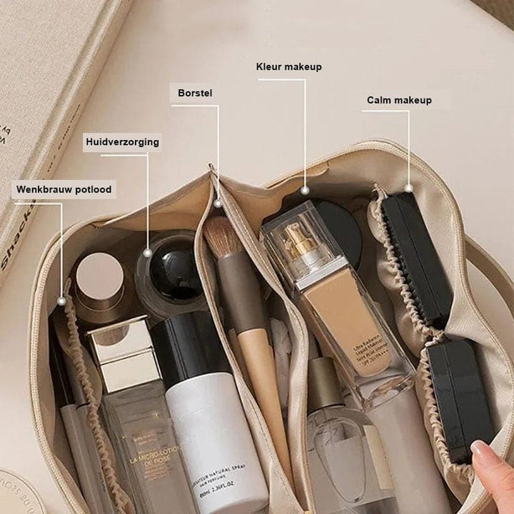 New women's beauty organizer bag with practical compartments. Perfect for makeup, toiletries & accessories, a smart travel storage solution.