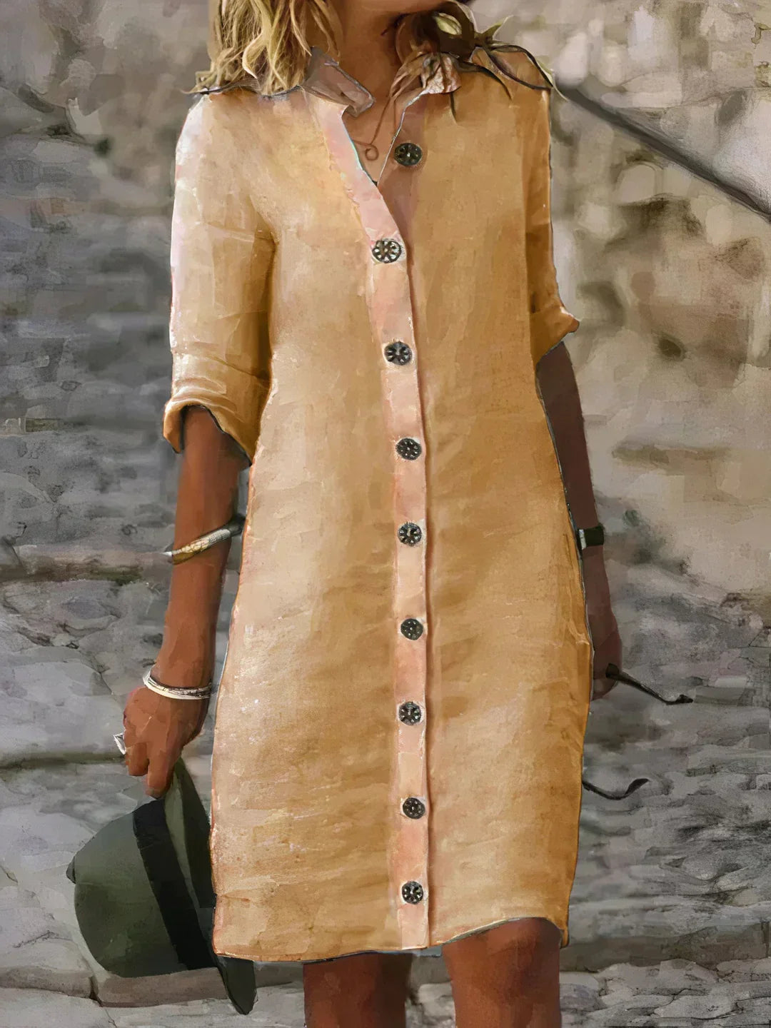New women's relaxed midi dress. Comfortable and stylish for summer. Great for vacation, beach or versatile daily fashion.