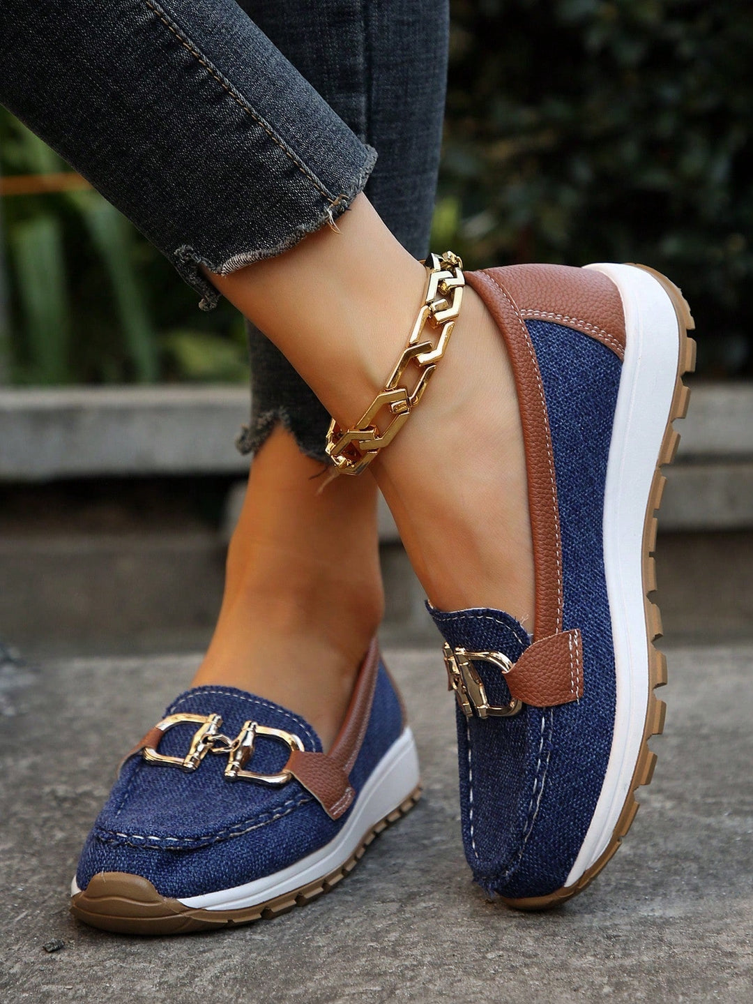 Comfortable slip-on flat buckle loafers for women. Chic design for everyday walking & casual fashion.