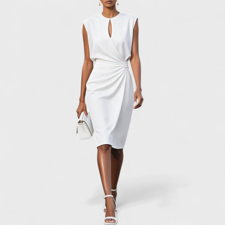 Elegant women's wedding guest dress with a chic keyhole neckline, perfect for cocktails, parties, and formal events.