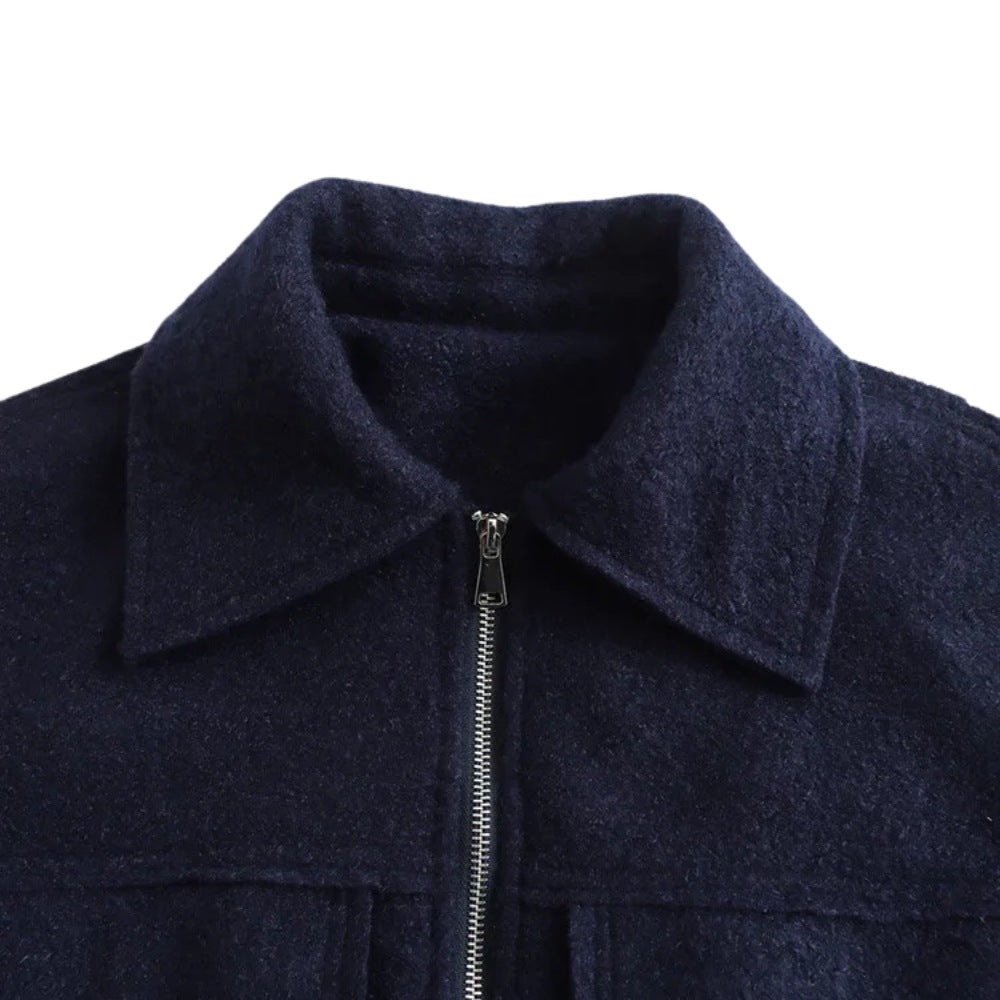 chic women's wool-blend bomber jacket with ribbed cuffs, perfect for fall and winter outerwear