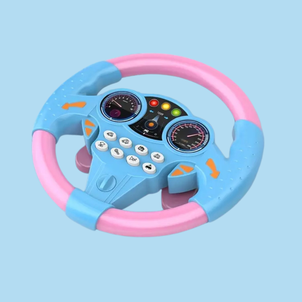 Vibrant children's electric steering wheel with horn, turn signals, & music. Fun interactive toy for young drivers.