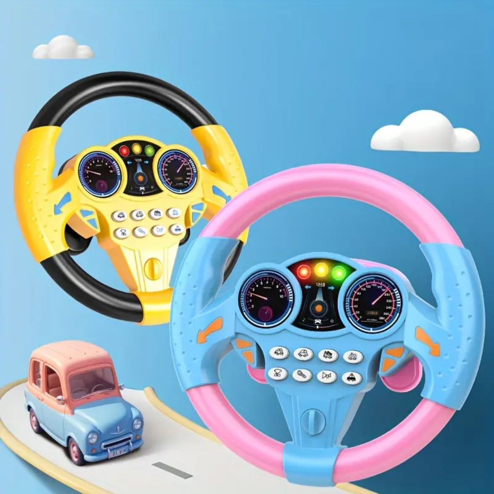 Interactive electric steering wheel toy for kids. Realistic driving sounds & controls encourage imaginative pretend play.