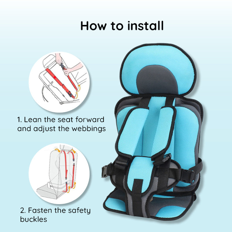 "Child safety car cushion seat in bright red with comfy padding and adjustable straps for secure, cozy travel."