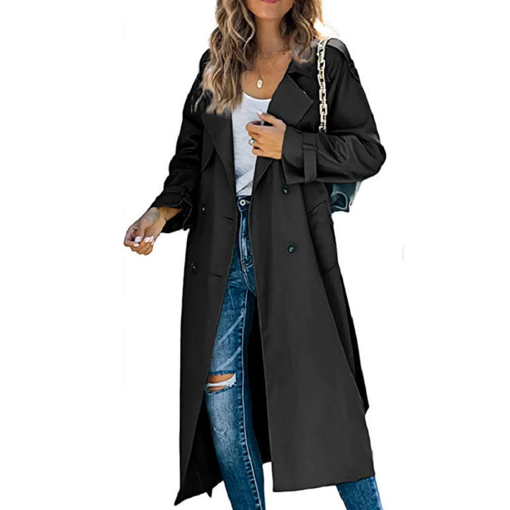 White women's elegant long trench coat, classic and versatile outerwear, perfect for spring & fall fashion.