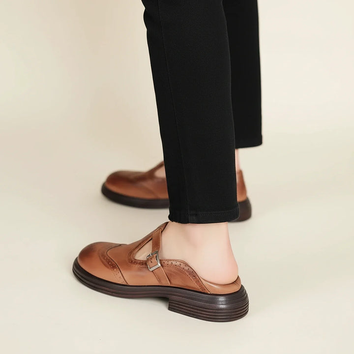 Comfortable brown Mary Jane T-strap platform shoes with lug sole, ideal for everyday wear and classic style.