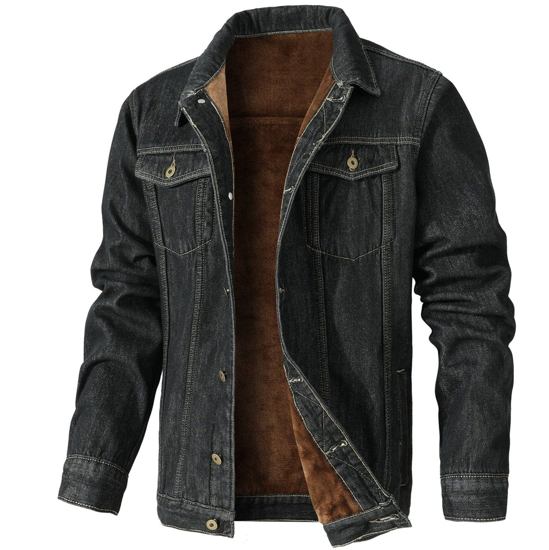 Classic blue denim jacket for men and women, perfect for casual wear and timeless style.