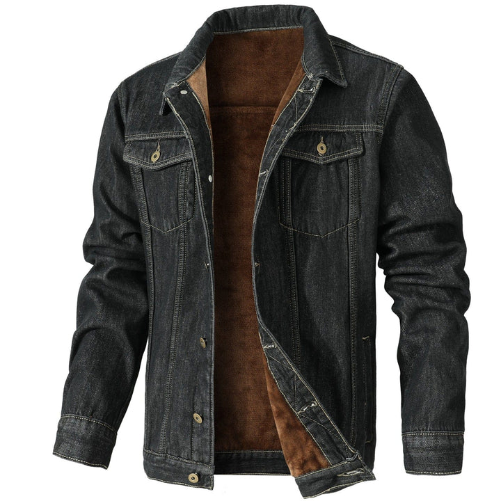 Classic blue denim jacket for men and women, perfect for casual wear and timeless style.