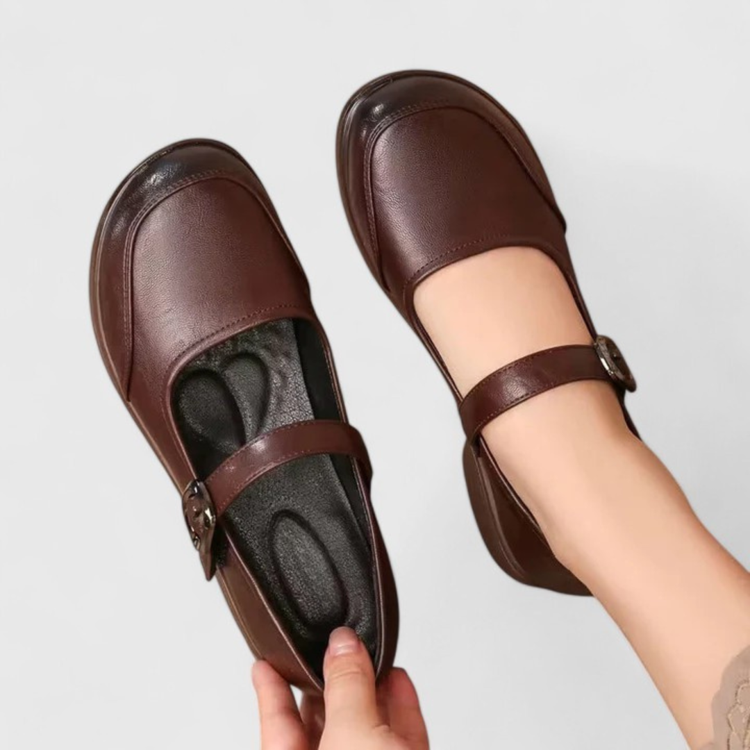Comfortable women's buckle flats in a versatile color for spring and summer