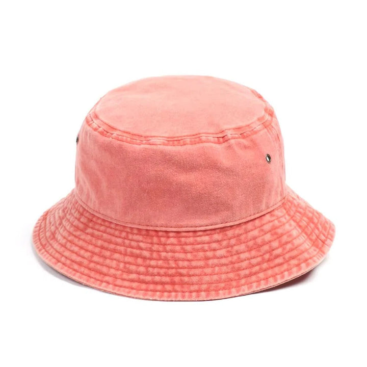 Relaxed fit unisex cotton denim bucket hat, perfect casual accessory for summer, travel, and sun.