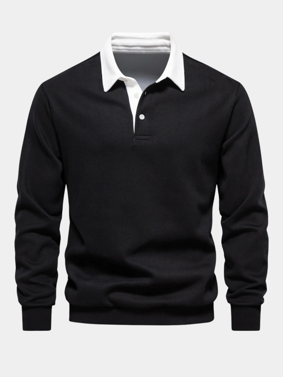 Classic men's long sleeve rugby shirt with polo collar for effortless casual style.