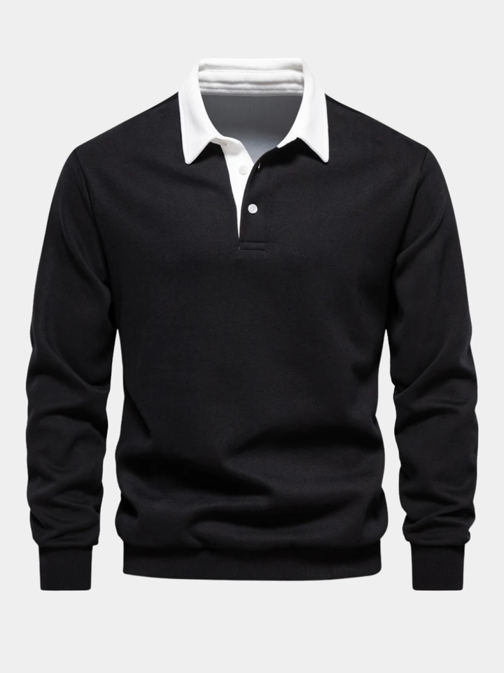 Classic men's long sleeve rugby shirt with polo collar for effortless casual style.