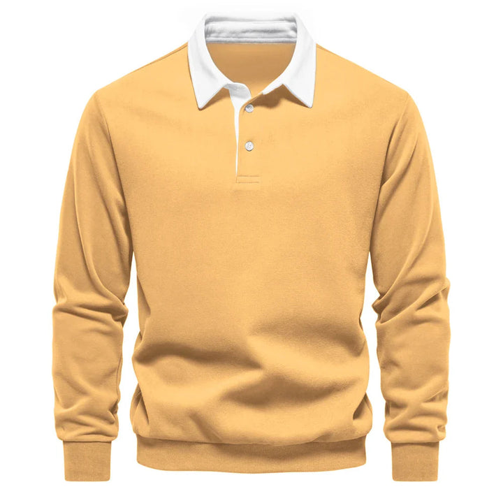 Stylish men's long sleeve rugby shirt, offering comfort and a timeless casual look.