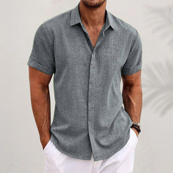 Men's casual short sleeve shirt, a classic choice for warm summer days and versatility.