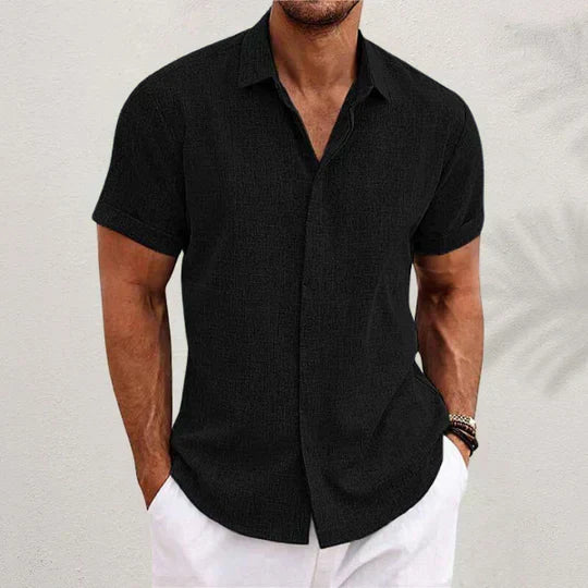 Classic men's casual short sleeve shirt, button-down, lightweight for hot summer days.