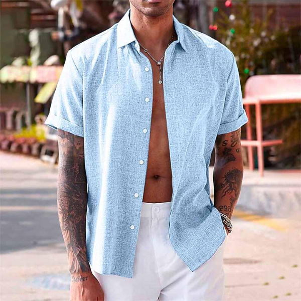 Lightweight men's short sleeve button-down shirt, perfect classic for summer casual looks.