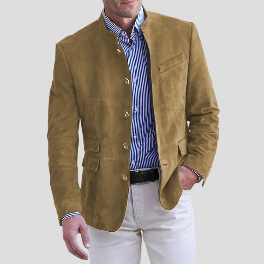 Classic men's tailored blazer in navy, perfect for professional business attire or sharp smart casual style.