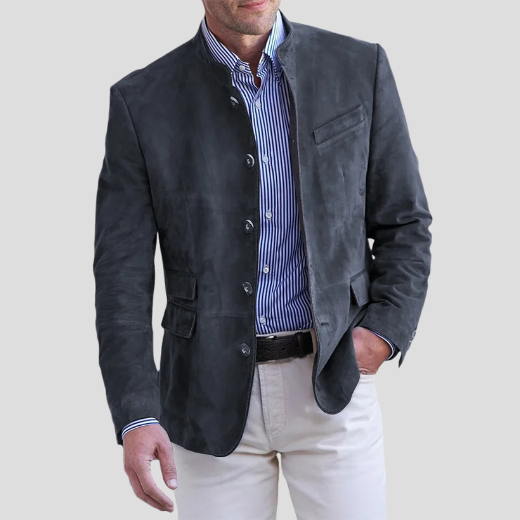 Elegant men's single-breasted blazer for polished professional style, business casual, and formal menswear occasions.
