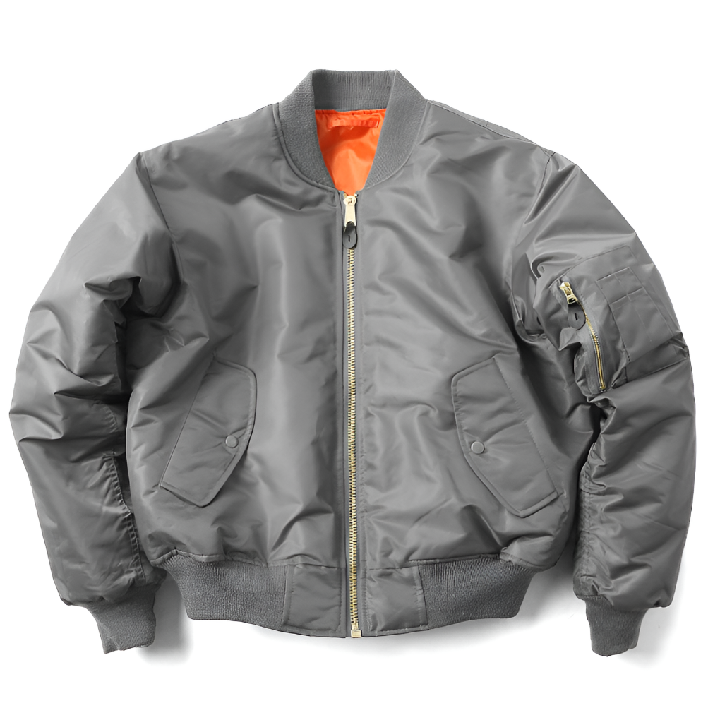 Front view of a classic women's unisex bomber jacket. Versatile outerwear for fall, spring & year-round casual style.