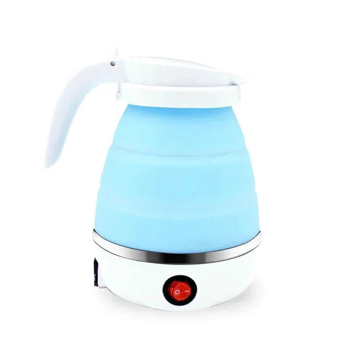 Collapsed TavvitaImp011 portable electric travel kettle, compact & space-saving for easy packing.