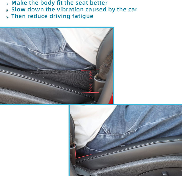 "Comfortable car seat cushion for short drivers, memory foam, 3.5 inches thick, raises height, ergonomic, breathable fabric"