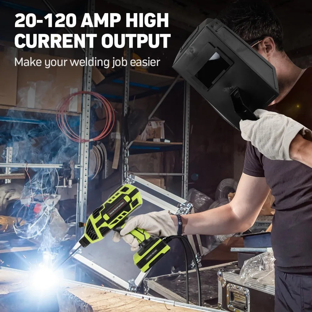 Portable 110V arc welder with precise adjustable current control, ideal for diverse metal fabrication tasks.