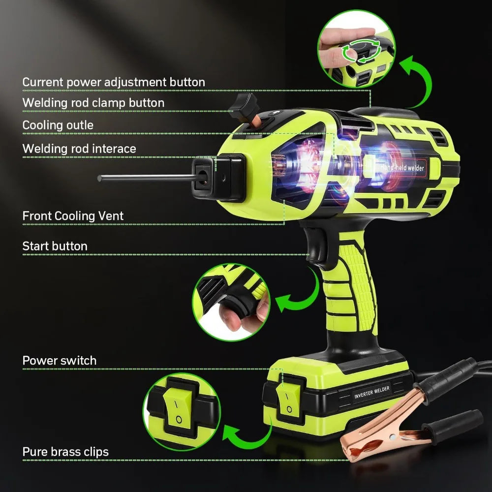 110V portable arc welder with included accessories, ready for DIY welding projects & fabrication tasks.