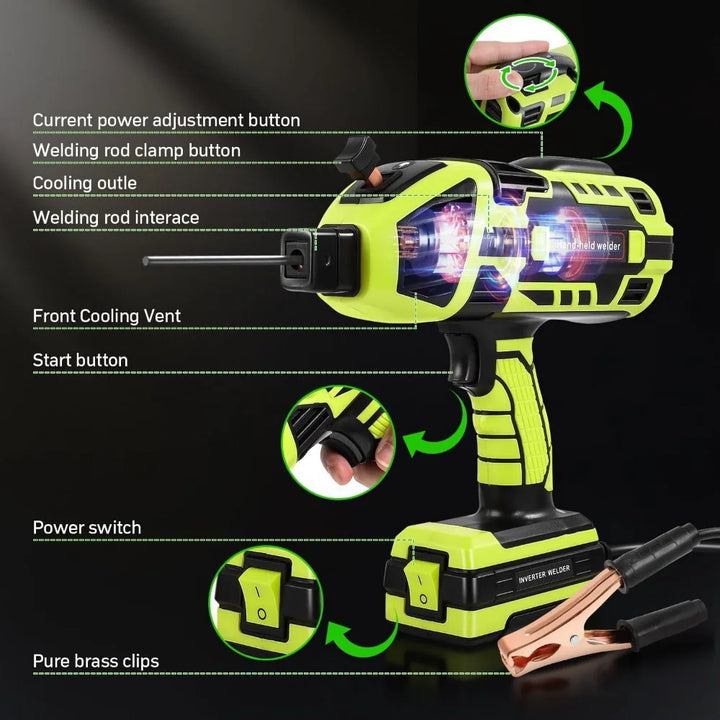 110V portable arc welder with included accessories, ready for DIY welding projects & fabrication tasks.