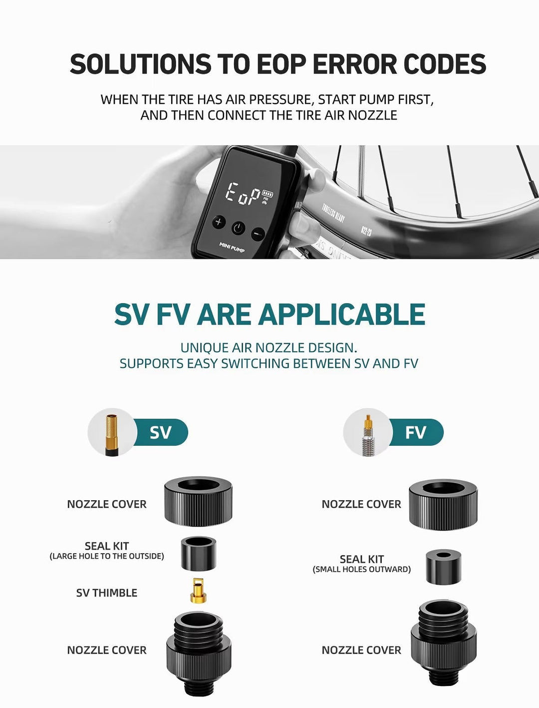 Compact electric mini bike pump with digital display, shown compact and lightweight, ideal for road and mountain biking.