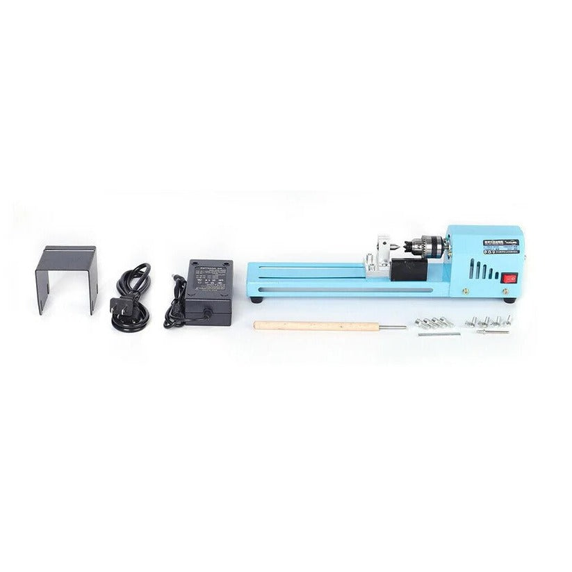 Compact Mini Wood Lathe Machine for DIY Projects, with sturdy build and precision, ideal for woodworking enthusiasts.