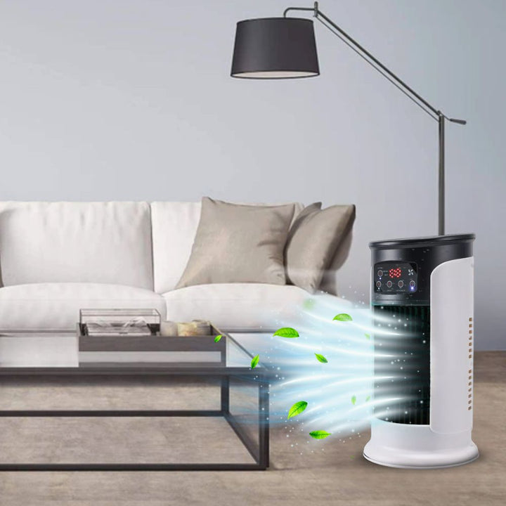 Compact portable AC with quiet operation, energy efficiency, and personal humidifier function for comfort.