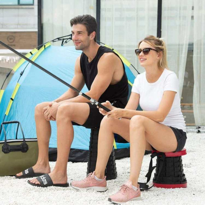 Unisex compact folding stool for travel & outdoor activities. Durable, adjustable, and easy to pack.