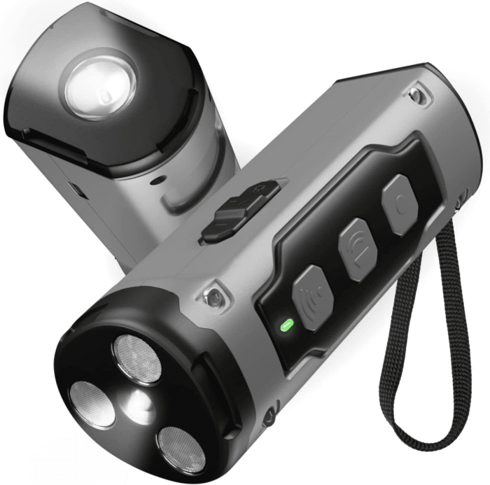 Compact ultrasonic dog bark deterrent with dual sonar technology, ergonomic design, and user-friendly controls for effective 